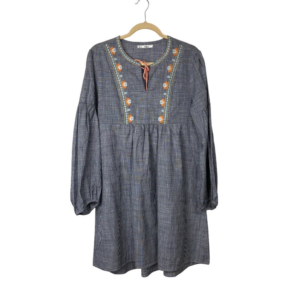 Grifflin Paris M Gingham Long Sleeve Embroidered Cotton Dress Cottagecore Boho
